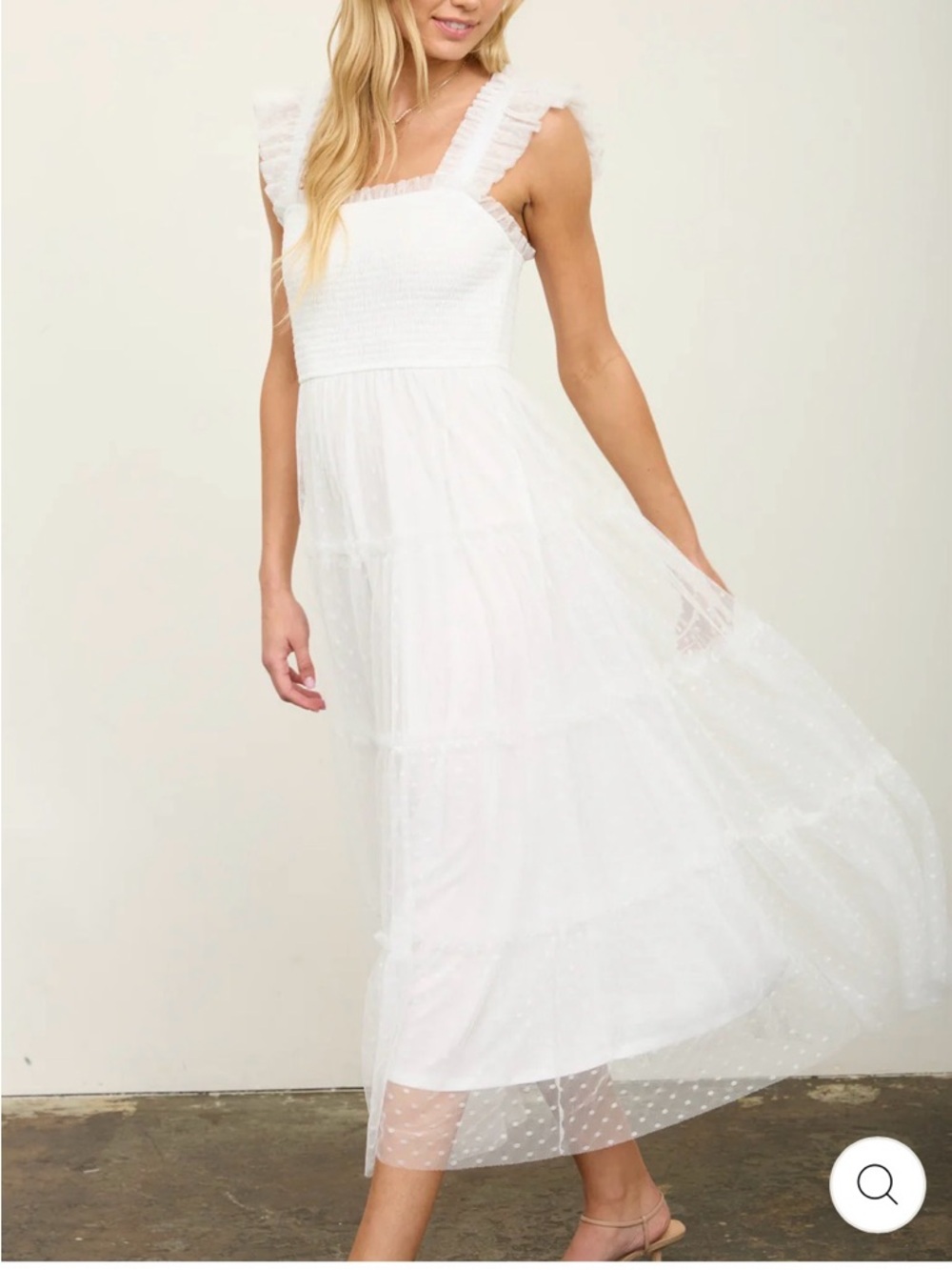 Blu Pepper White Midi Dress with Ruffled Straps